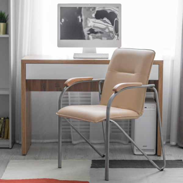 Стул Самба, кожзам Nitro Beige, каркас гальваника, подлокотники бук, под лак - фото покупателей 1