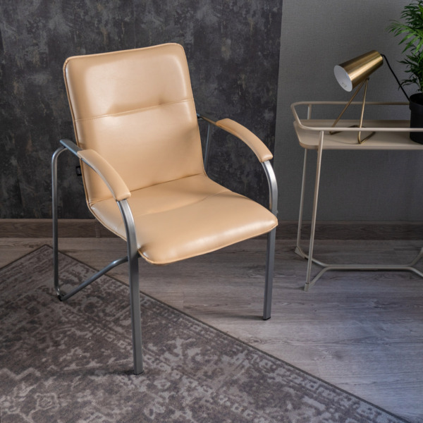 Стул Самба, кожзам Nitro Beige, каркас гальваника, подлокотники бук, под лак - фото покупателей 16