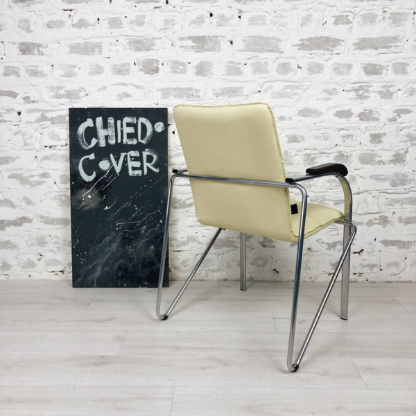 Стул Самба, кожзам Nitro Beige, каркас гальваника, подлокотники бук, под лак - фото покупателей 28