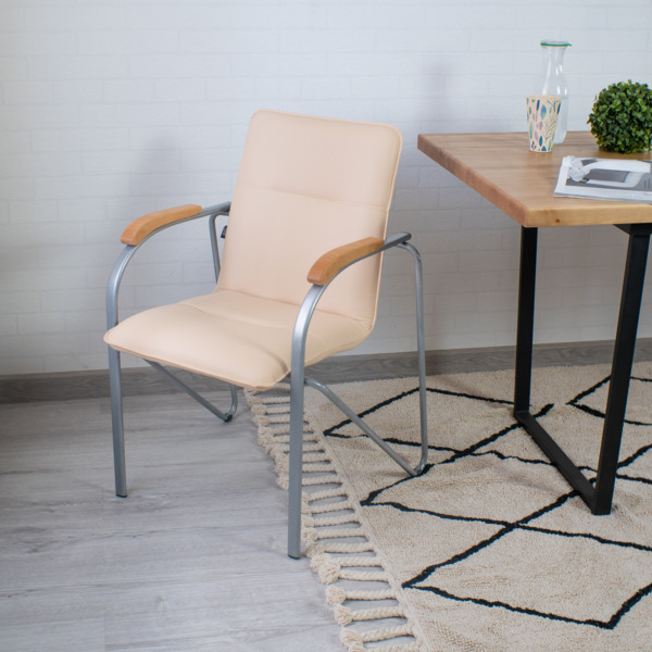 Стул Самба, кожзам Nitro Beige, каркас хром гальваника, подлокотники светлый орех - фото покупателей 3