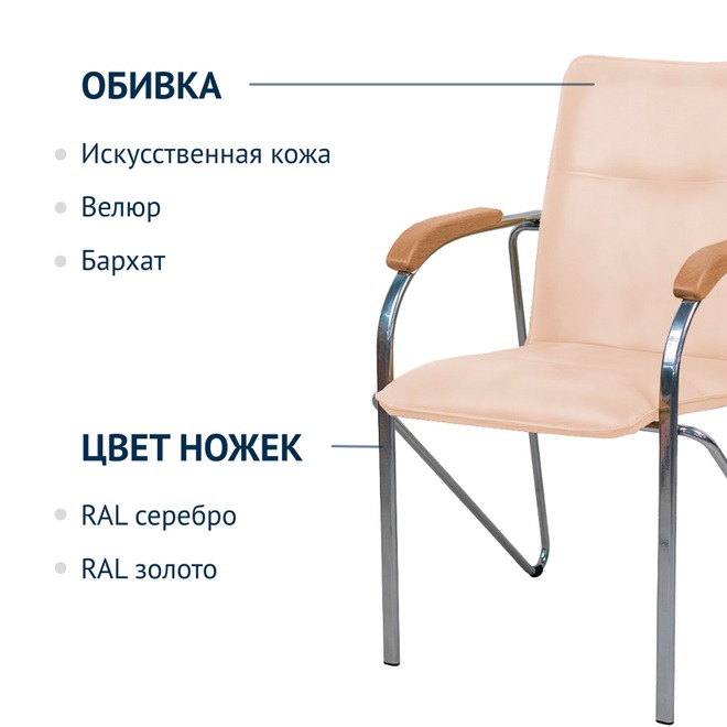 Cтул Самба, кожзам Nitro сream, каркас хром, подлокотники бук под лак - фото 2