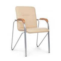 Офисные Стул Самба с деревянными подлокотниками, бежевый, хром - фото