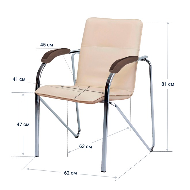 Стул Самба, кожзам Nitro Beige, каркас хром гальваника, подлокотники светлый орех - фото 4