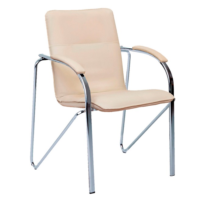 Стул Самба, кожзам Nitro Beige, каркас хром гальваника, подлокотники мягкие - фото 1