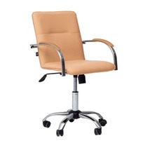 Офисные Кресло Самба офисное, экокожа Galaxy Cream, каркас хром, подлокотники мягкие - фото