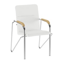 Офисные Стул Самба, экокожа вайт, каркас хром, подлокотники бук под лак - фото