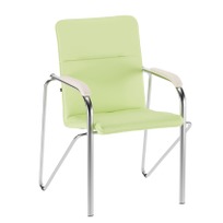 Офисные Стул Самба, экокожа лайт грин, каркас хром, подлокотники бук, морилка белая - фото