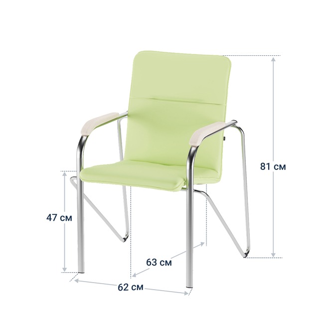 Стул Самба, экокожа лайт грин, каркас хром, подлокотники бук, морилка белая - фото 4