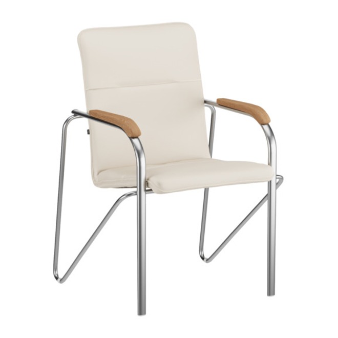 Стул Самба, экокожа Cream, каркас хром, подлокотники бук под лак - фото 1