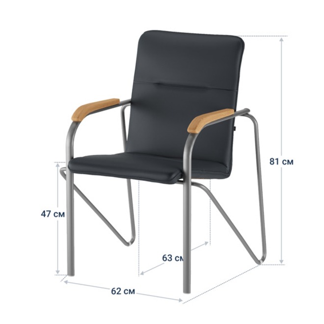 Стул Самба, серая экокожа Light Grey, каркас серебро, подлокотники бук, морилка светлый орех - фото 4